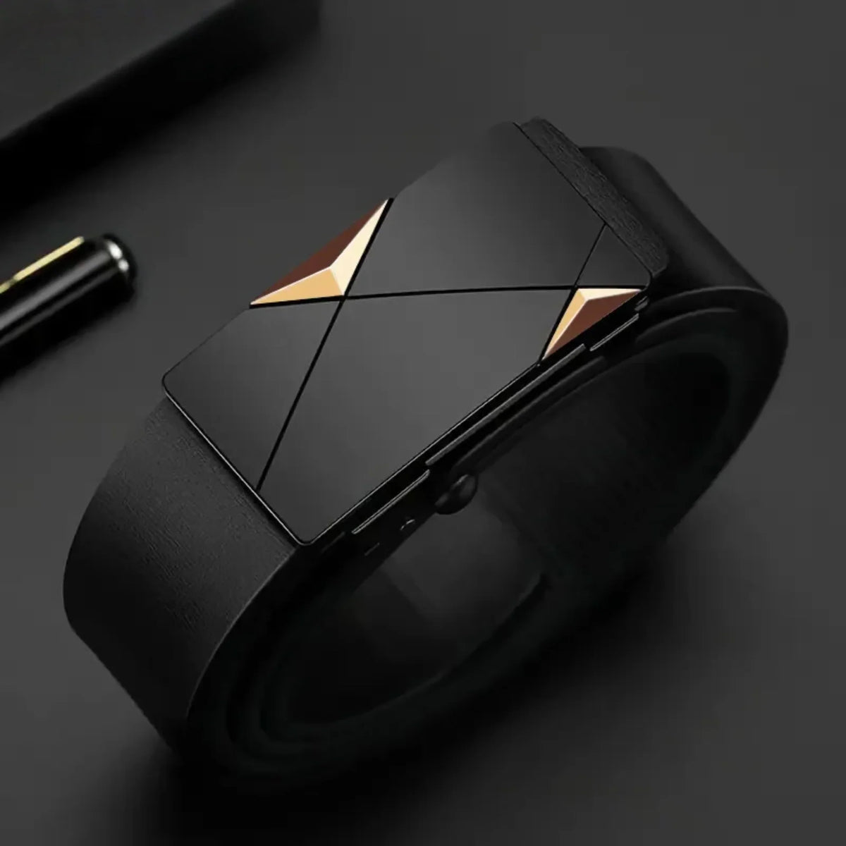 Men’s Luxury Leather Belt with Automatic Buckle – Designer Cowskin Belt, Black, Plus Size