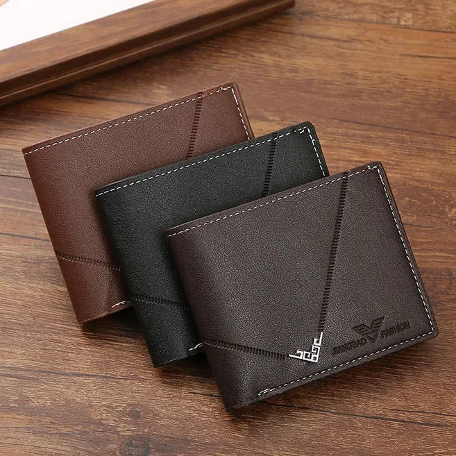 Men’s Leather Bifold Wallet – Short Design, Multiple Card & ID Holder, Casual Business Style