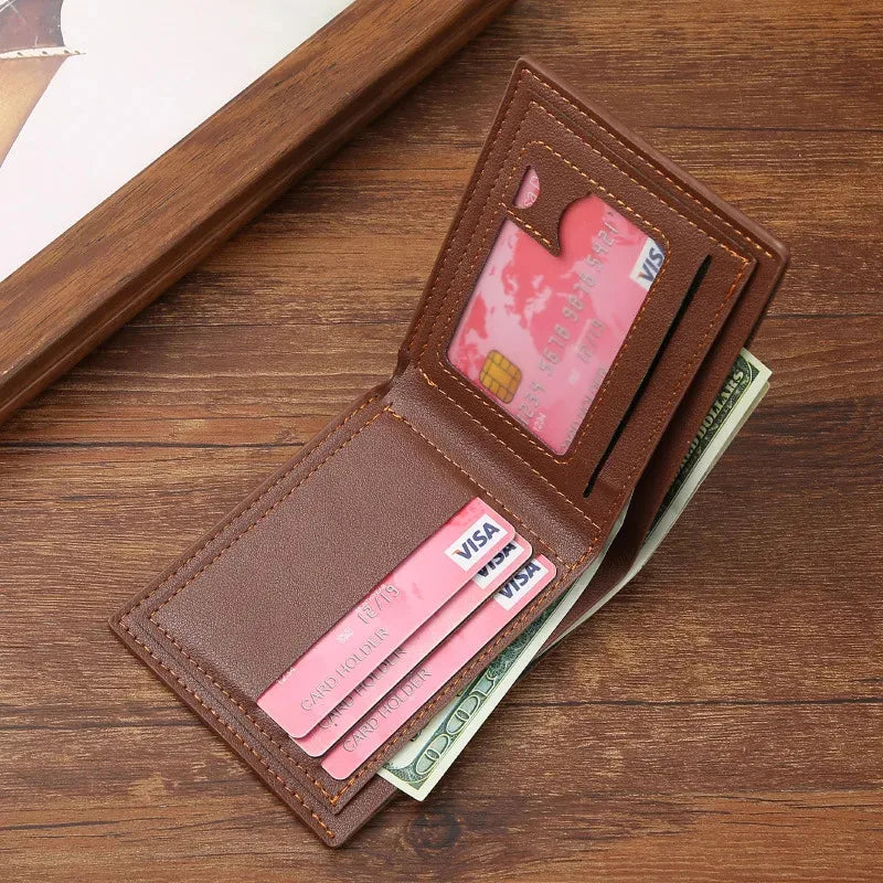 Men’s Leather Bifold Wallet – Short Design, Multiple Card & ID Holder, Casual Business Style
