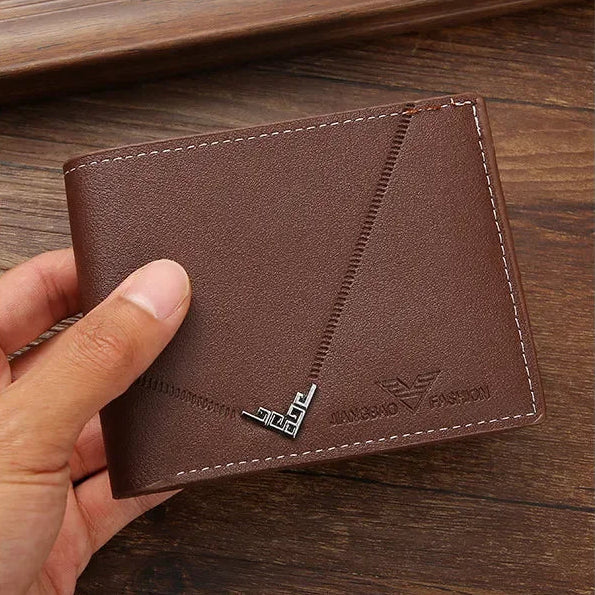 Men’s Leather Bifold Wallet – Short Design, Multiple Card & ID Holder, Casual Business Style