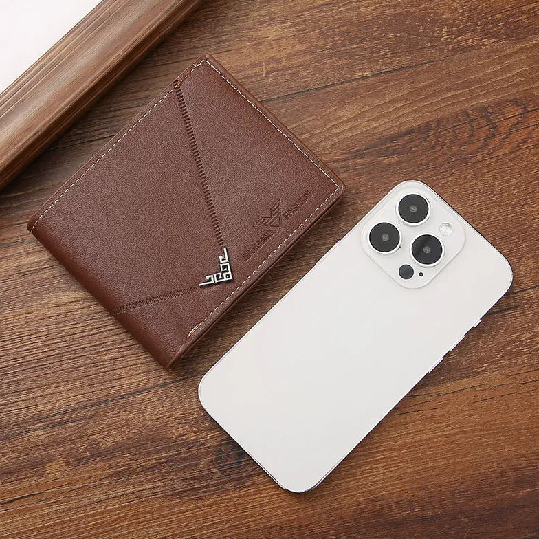 Men’s Leather Bifold Wallet – Short Design, Multiple Card & ID Holder, Casual Business Style