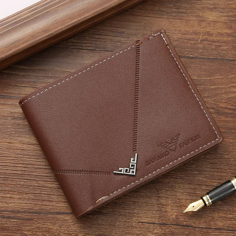 Men’s Leather Bifold Wallet – Short Design, Multiple Card & ID Holder, Casual Business Style