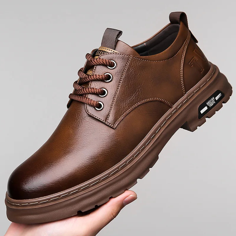 Men's Casual Leather Boots – Trendy Designer Platform Shoes, Breathable Business Footwear