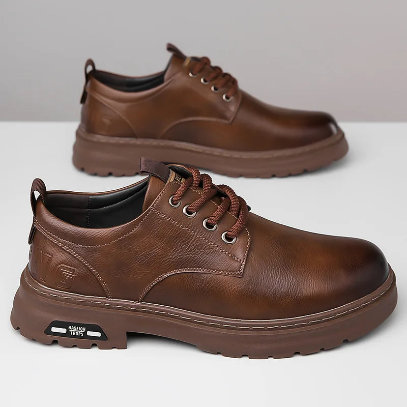 Men's Casual Leather Boots – Trendy Designer Platform Shoes, Breathable Business Footwear