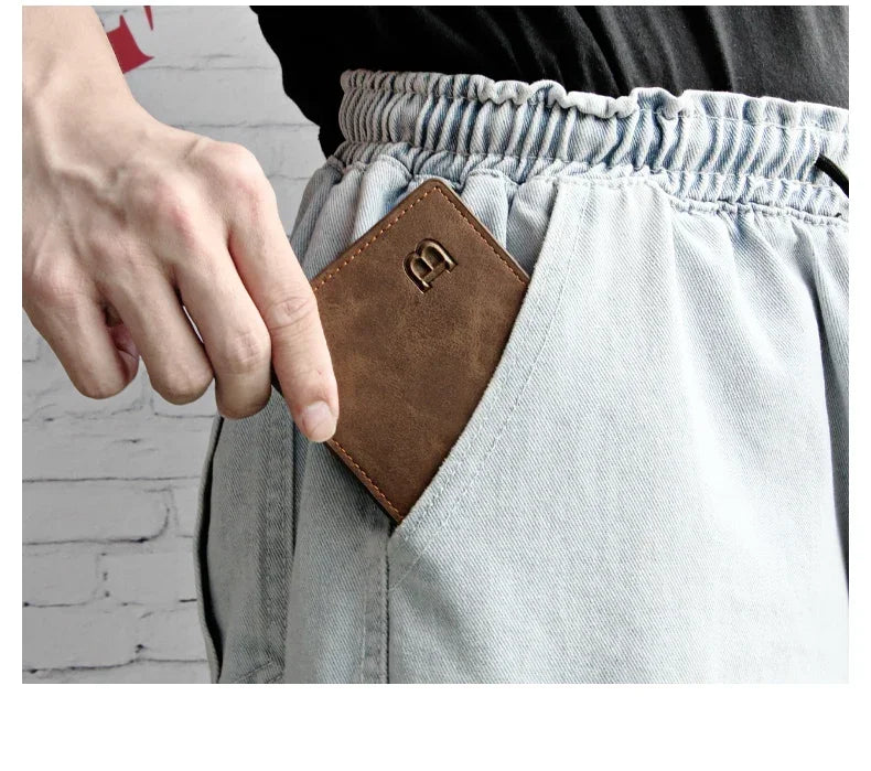 Men’s Leather Wallet with Zipper Coin Pocket – Minimalist Short Card Holder Business Design