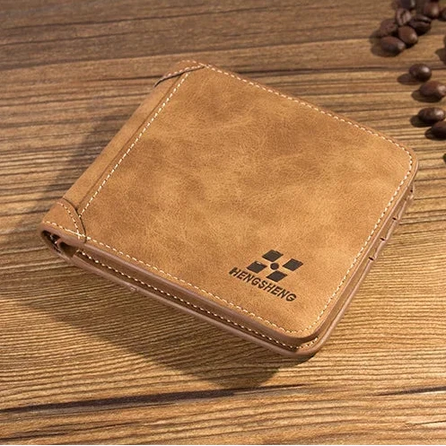 Men’s Leather Wallet – Foldable Credit Card and ID Holder, Photo Holder, Short Vintage Purse
