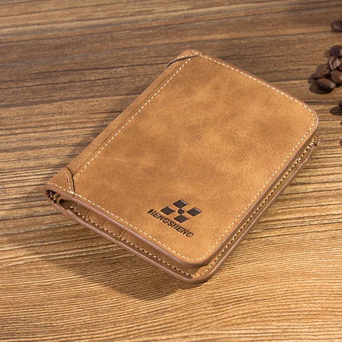 Men’s Leather Wallet – Foldable Credit Card and ID Holder, Photo Holder, Short Vintage Purse