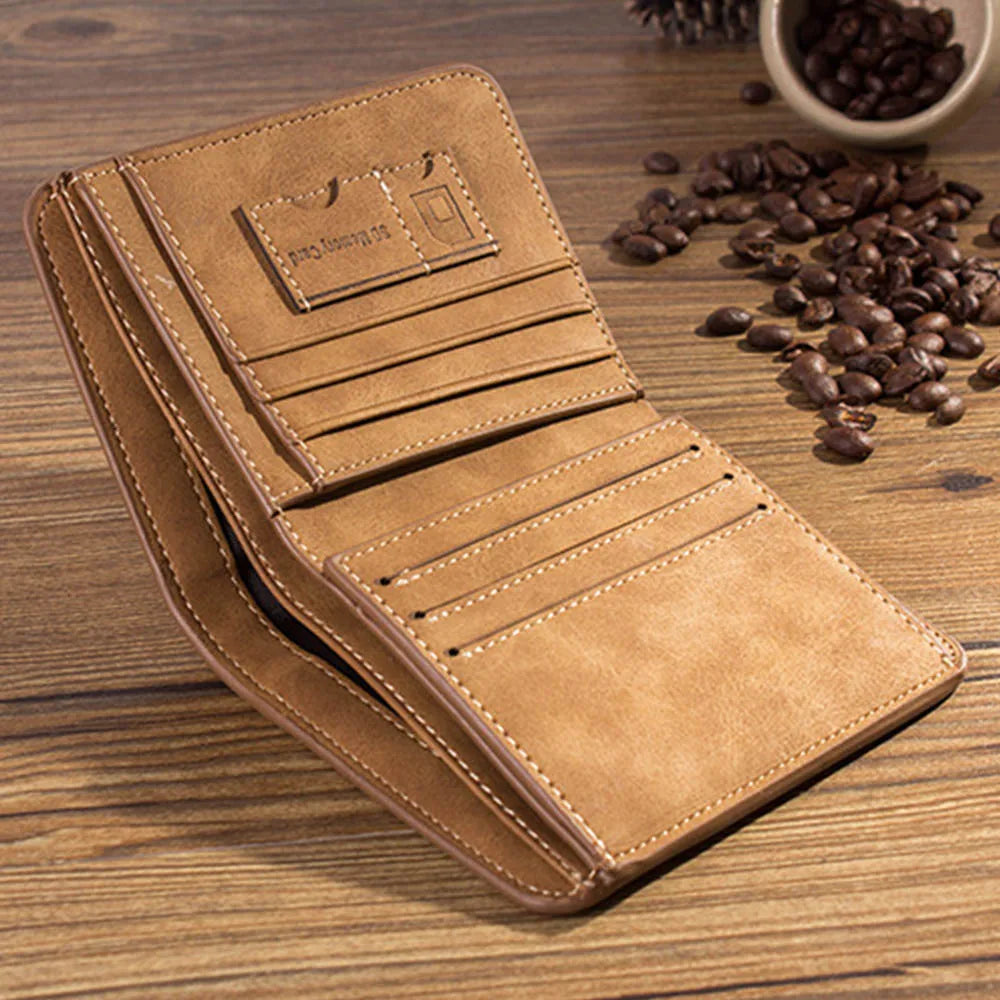 Men’s Leather Wallet – Foldable Credit Card and ID Holder, Photo Holder, Short Vintage Purse