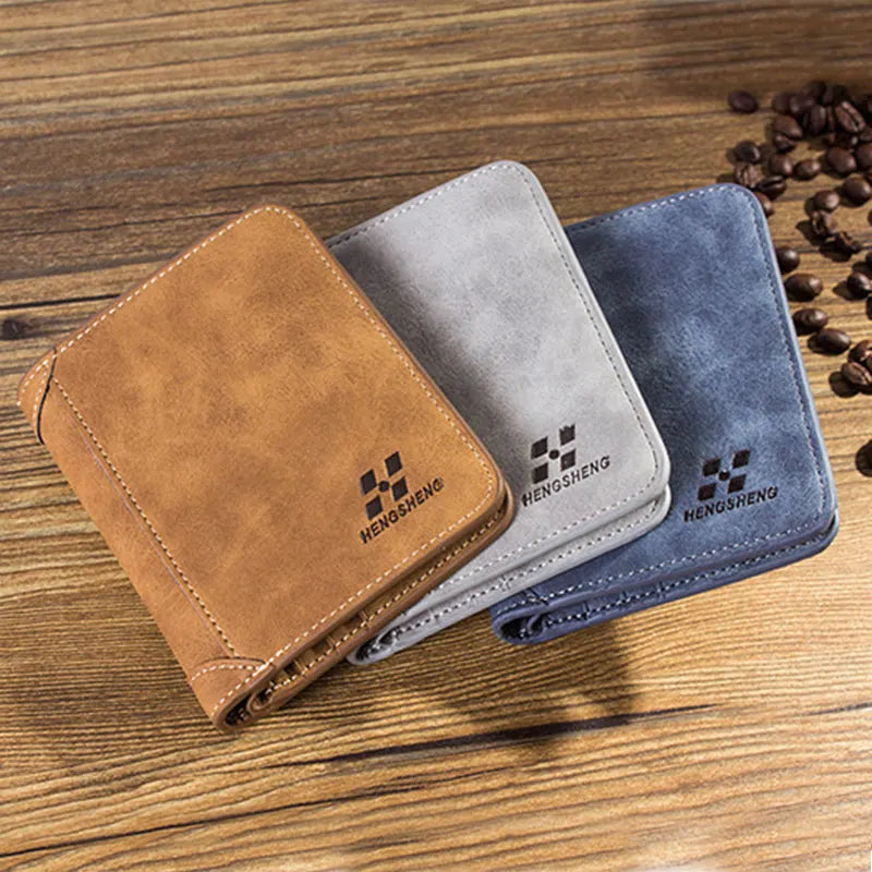 Men’s Leather Wallet – Foldable Credit Card and ID Holder, Photo Holder, Short Vintage Purse