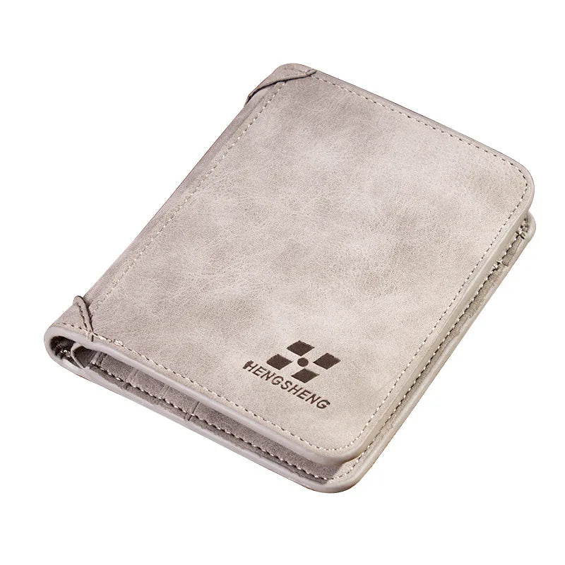 Men’s Leather Wallet – Foldable Credit Card and ID Holder, Photo Holder, Short Vintage Purse