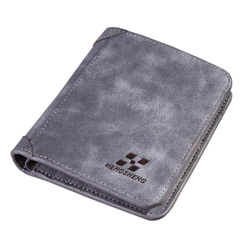 Men’s Leather Wallet – Foldable Credit Card and ID Holder, Photo Holder, Short Vintage Purse