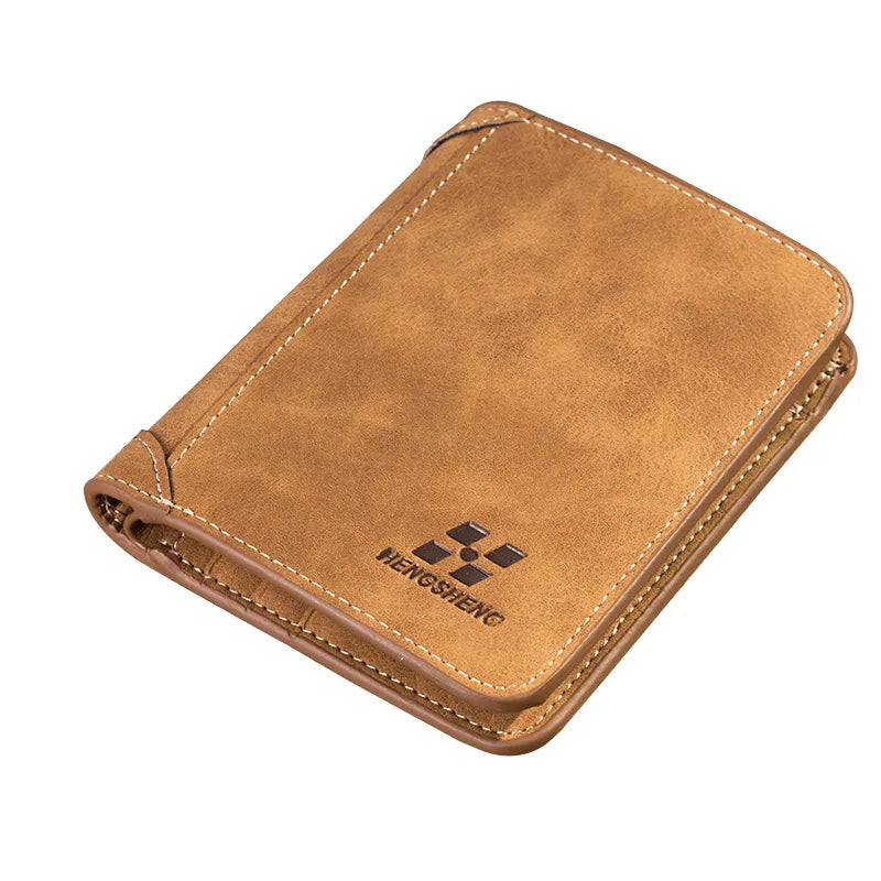 Men’s Leather Wallet – Foldable Credit Card and ID Holder, Photo Holder, Short Vintage Purse