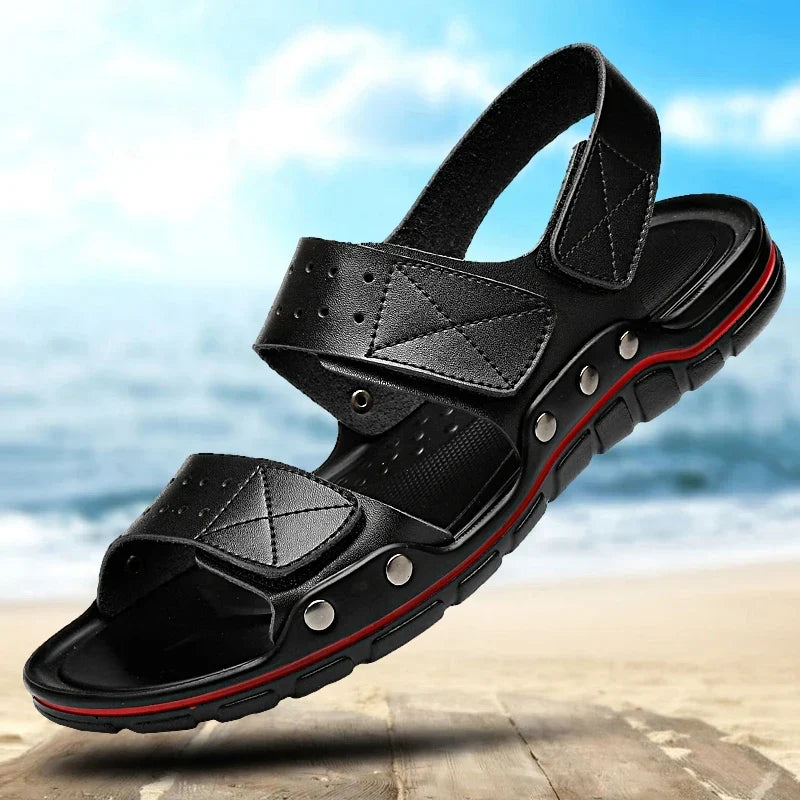 Men’s Premium Leather Casual Sandal – Comfortable Outdoor Walking Shoe with Soft Sole