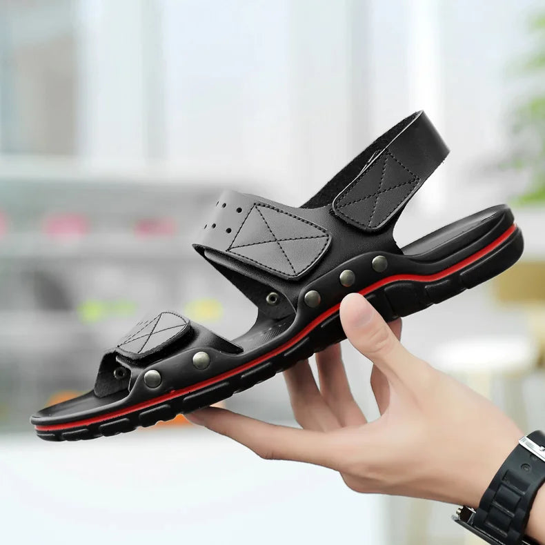 Men’s Premium Leather Casual Sandal – Comfortable Outdoor Walking Shoe with Soft Sole