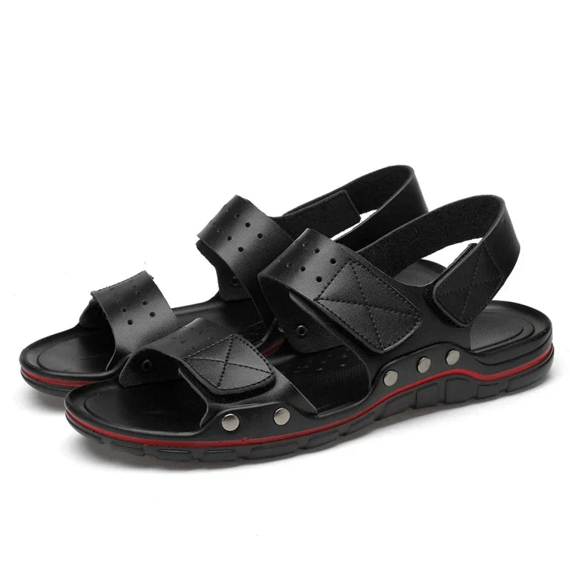 Men’s Premium Leather Casual Sandal – Comfortable Outdoor Walking Shoe with Soft Sole