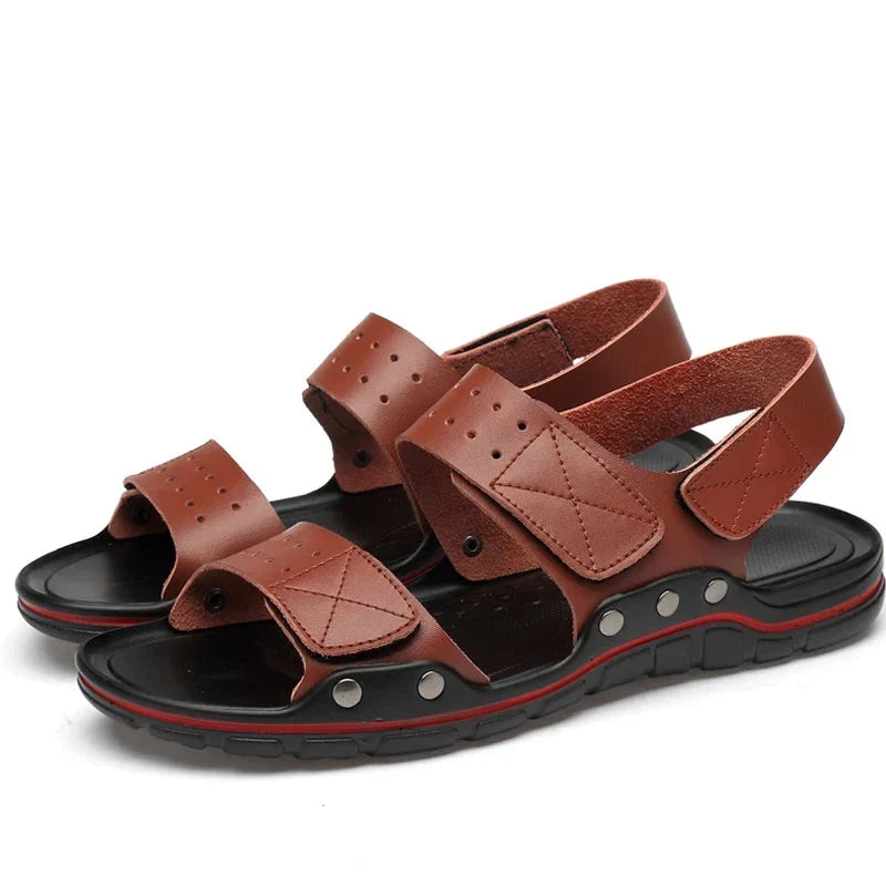 Men’s Premium Leather Casual Sandal – Comfortable Outdoor Walking Shoe with Soft Sole