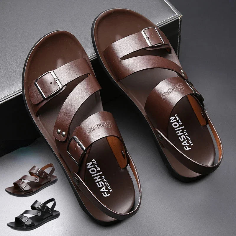 Men’s Leather Sandal with Open Toe – Comfortable Casual Beach Shoe