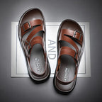 Men’s Leather Sandal with Open Toe – Comfortable Casual Beach Shoe