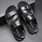 Men’s Leather Sandal with Open Toe – Comfortable Casual Beach Shoe