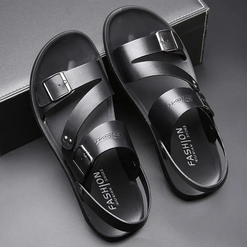 Men’s Leather Sandal with Open Toe – Comfortable Casual Beach Shoe