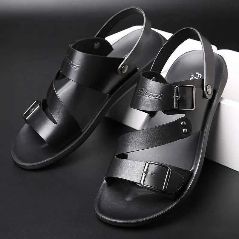 Men’s Leather Sandal with Open Toe – Comfortable Casual Beach Shoe