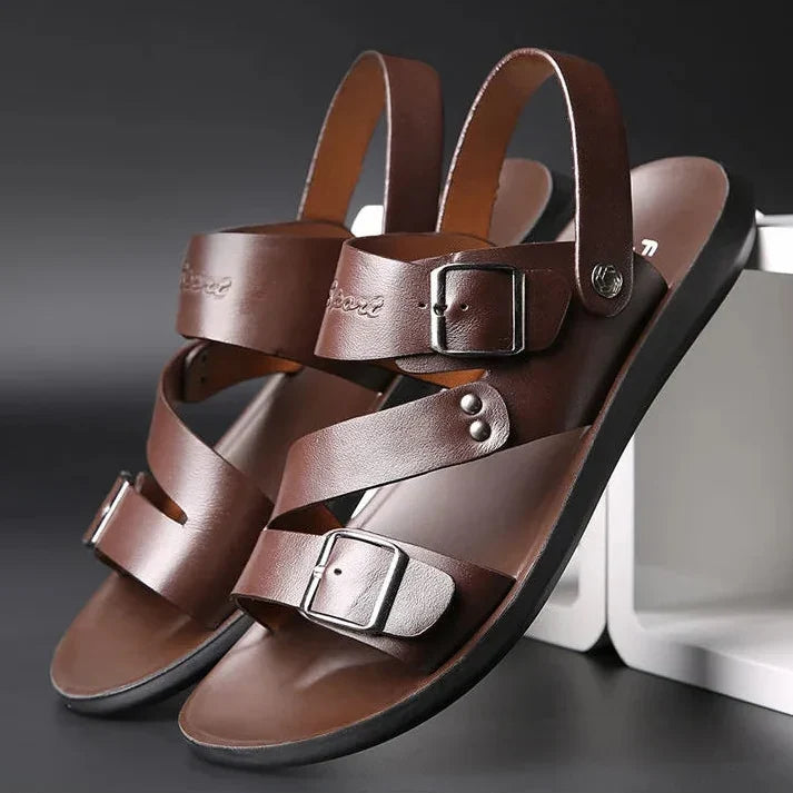 Men’s Leather Sandal with Open Toe – Comfortable Casual Beach Shoe
