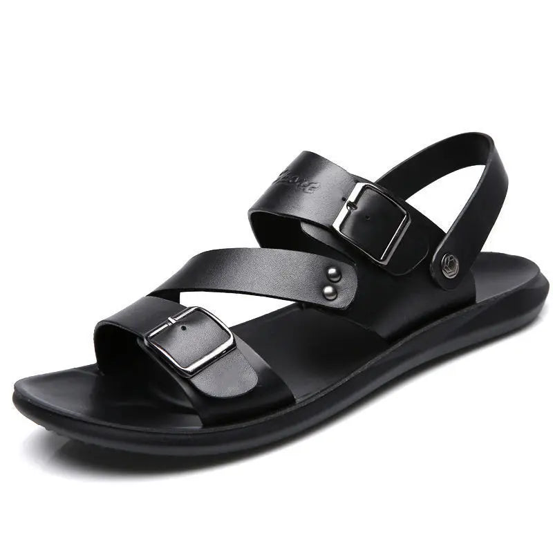 Men’s Leather Sandal with Open Toe – Comfortable Casual Beach Shoe