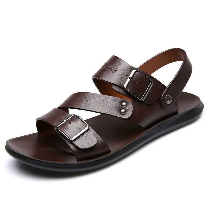 Men’s Leather Sandal with Open Toe – Comfortable Casual Beach Shoe