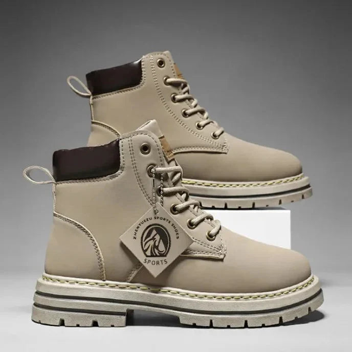 Men’s Leather High-Top Boots – Fashion Motorcycle Ankle Boots, Winter & Spring Casual Lace-Up Footwear