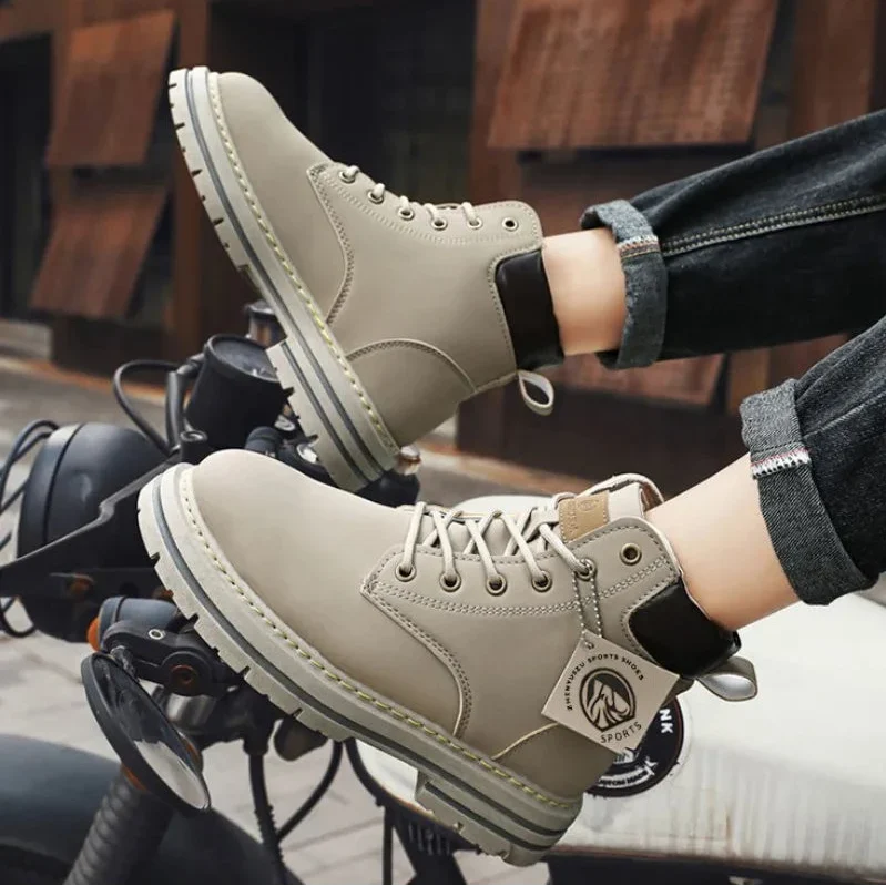 Men’s Leather High-Top Boots – Fashion Motorcycle Ankle Boots, Winter & Spring Casual Lace-Up Footwear