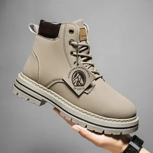 Men’s Leather High-Top Boots – Fashion Motorcycle Ankle Boots, Winter & Spring Casual Lace-Up Footwear