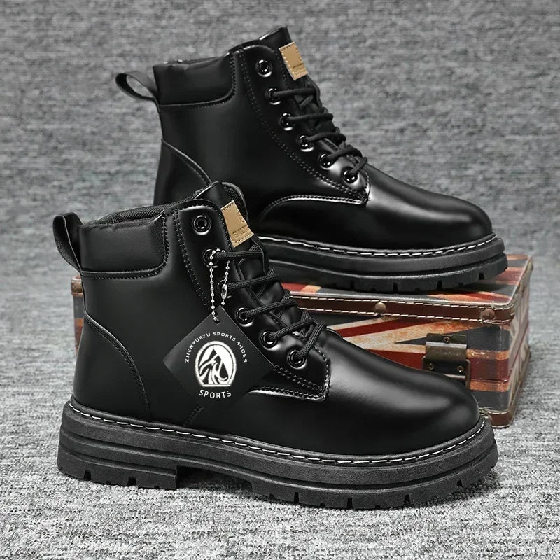 Men’s Leather High-Top Boots – Fashion Motorcycle Ankle Boots, Winter & Spring Casual Lace-Up Footwear