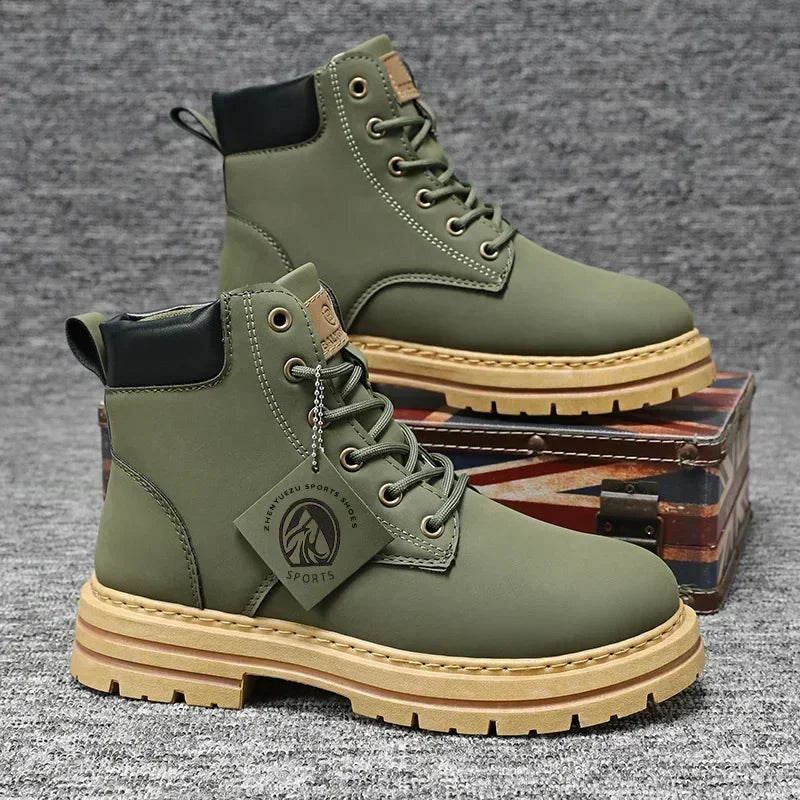 Men’s Leather High-Top Boots – Fashion Motorcycle Ankle Boots, Winter & Spring Casual Lace-Up Footwear