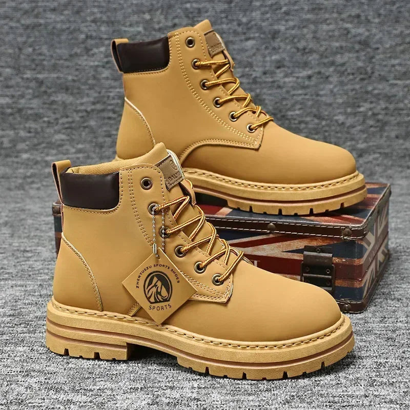 Men’s Leather High-Top Boots – Fashion Motorcycle Ankle Boots, Winter & Spring Casual Lace-Up Footwear