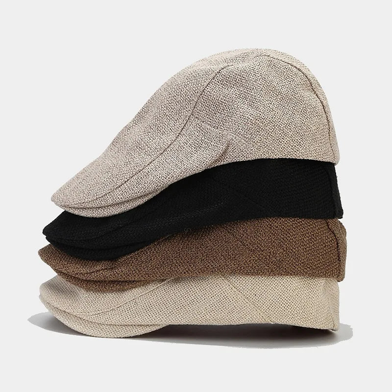 Men’s Summer Linen Beret – Adjustable Breathable Vintage Solid Color Duckbill Style