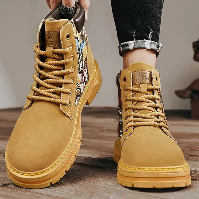 Men’s Low-Top Leather Boots – Motorcycle Style, Comfortable Casual and Outdoor Lace-Up Boots