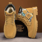 Men’s Low-Top Leather Boots – Motorcycle Style, Comfortable Casual and Outdoor Lace-Up Boots
