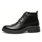 Men’s Low-Top Patent Leather Brogue Boots – Casual, Elegant, Winter, Versatile Flats