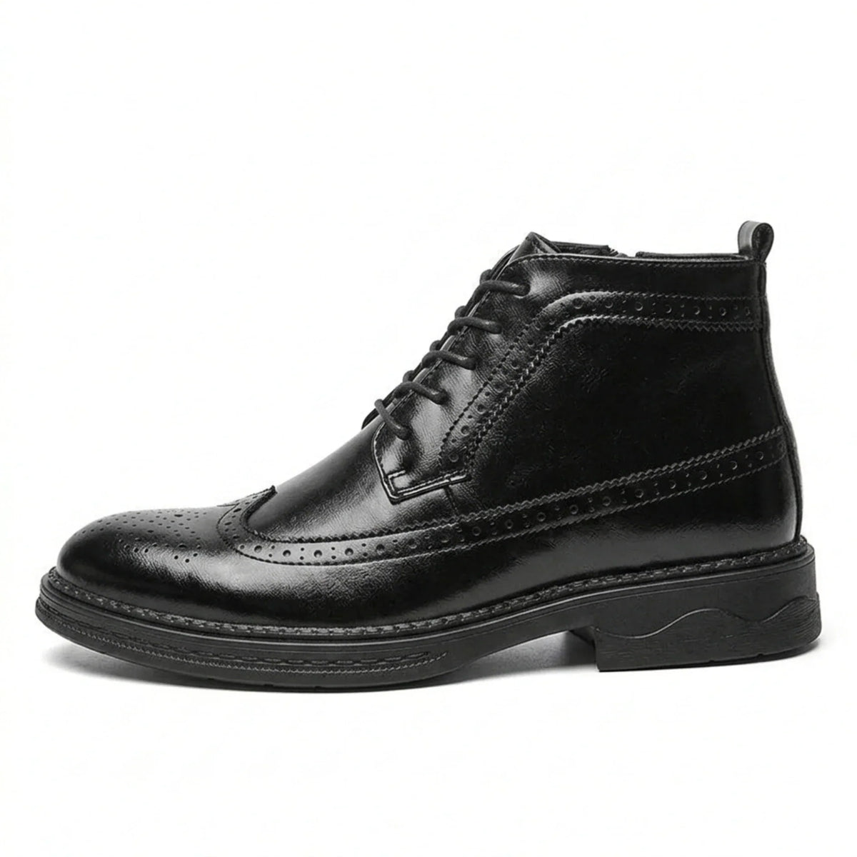 Men’s Low-Top Patent Leather Brogue Boots – Casual, Elegant, Winter, Versatile Flats