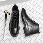 Men’s Low-Top Patent Leather Brogue Boots – Casual, Elegant, Winter, Versatile Flats