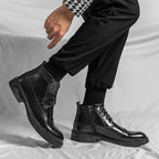Men’s Low-Top Patent Leather Brogue Boots – Casual, Elegant, Winter, Versatile Flats