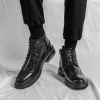 Men’s Low-Top Patent Leather Brogue Boots – Casual, Elegant, Winter, Versatile Flats