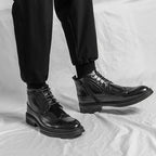 Men’s Low-Top Patent Leather Brogue Boots – Casual, Elegant, Winter, Versatile Flats