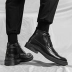 Men’s Low-Top Patent Leather Brogue Boots – Casual, Elegant, Winter, Versatile Flats