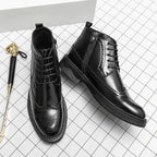 Men’s Low-Top Patent Leather Brogue Boots – Casual, Elegant, Winter, Versatile Flats