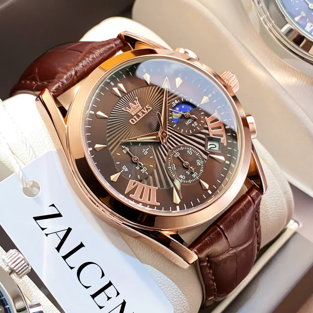Men’s Luxury Quartz Watch – Waterproof, Leather Strap, Elegant & Modern Design