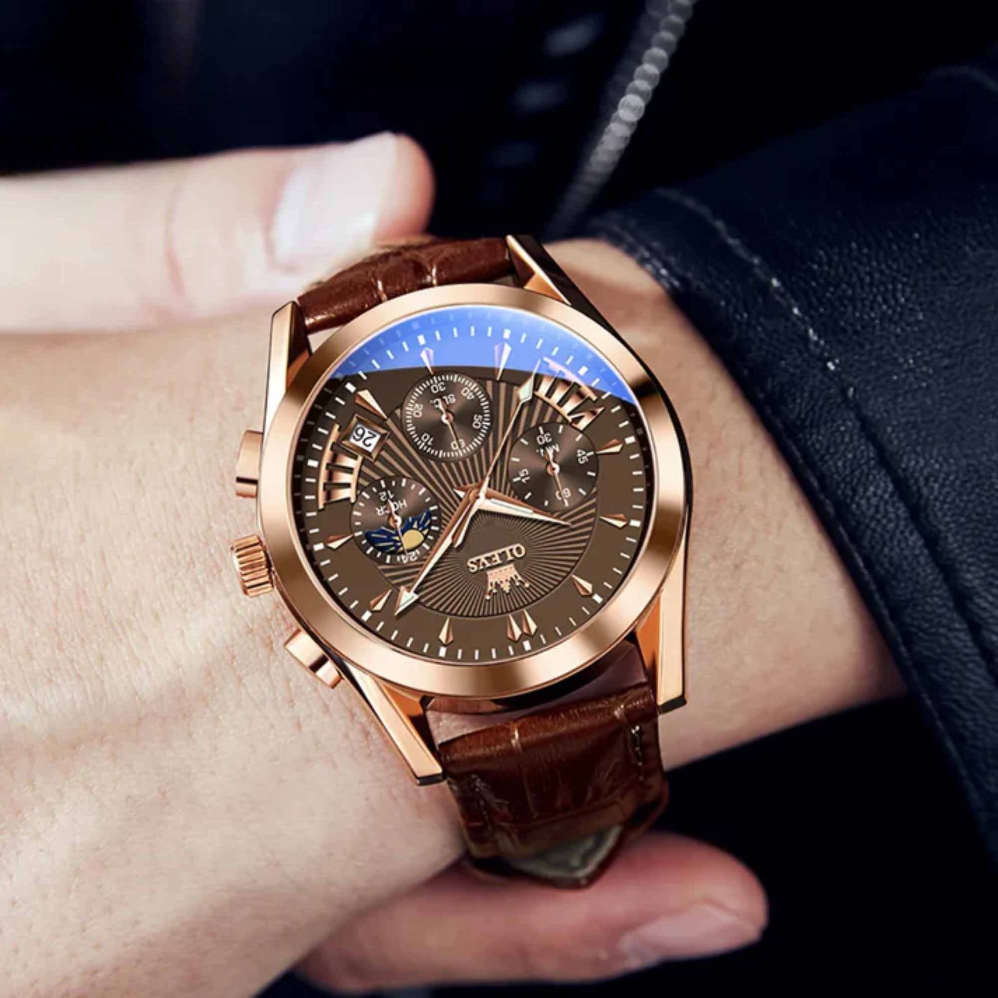 Men’s Luxury Quartz Watch – Waterproof, Leather Strap, Elegant & Modern Design