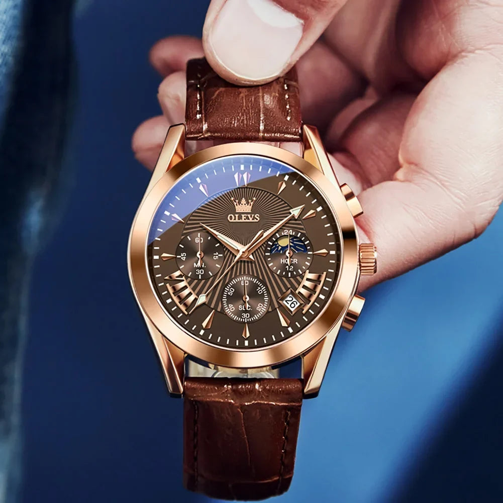 Men’s Luxury Quartz Watch – Waterproof, Leather Strap, Elegant & Modern Design
