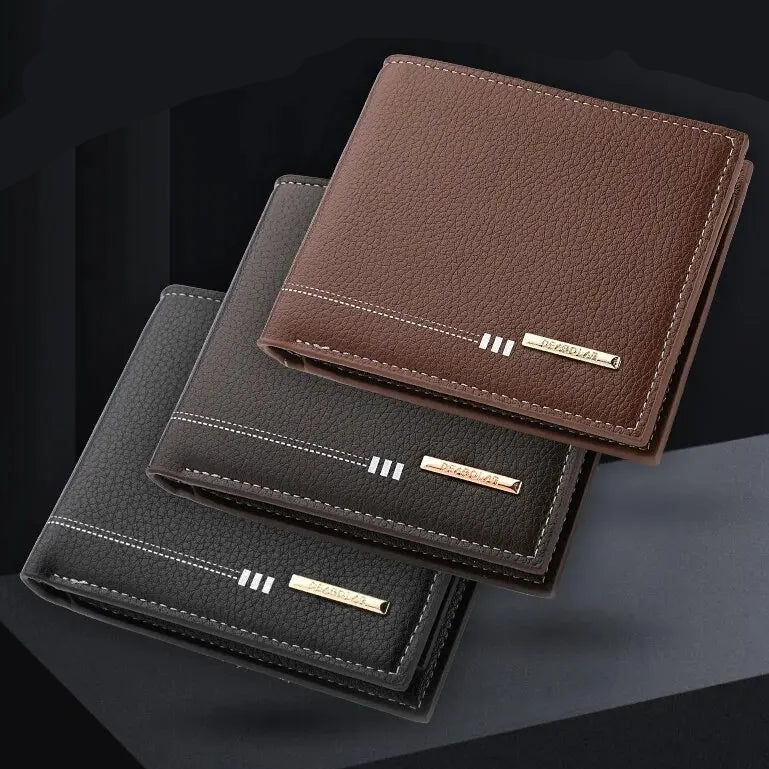 Men’s Lychee Pattern Wallet – High-Quality Zipper Coin Purse and Credit Card Holder, Short Business Wallet