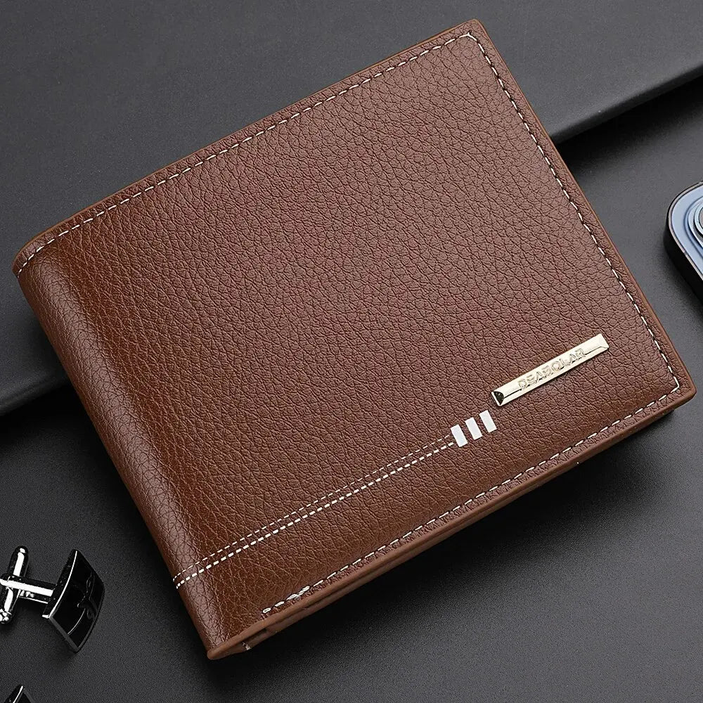 Men’s Lychee Pattern Wallet – High-Quality Zipper Coin Purse and Credit Card Holder, Short Business Wallet